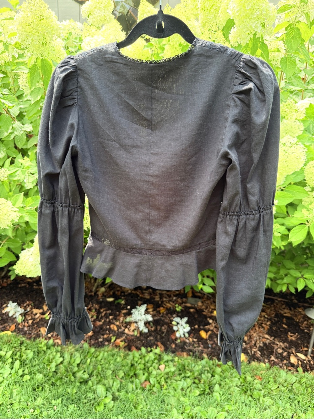 Reformation Black Embroidered V-Neck Peplum Blouse - Picture 2 of 4